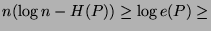 $n(\log n - H(P)) \geq \log e(P) \geq$